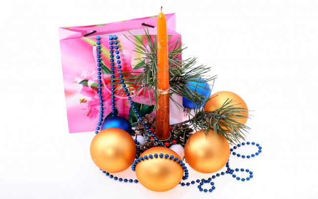 Обои картинки фото праздничные, украшения, шарики, бумы, свеча