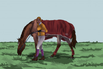 Картинка рисованные животные +лошади наездник лошадь