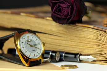 обоя разное, Часы,  часовые механизмы, часы, ручка, роза