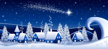 Картинка праздничные векторная+графика+ новый+год снег деревья дома