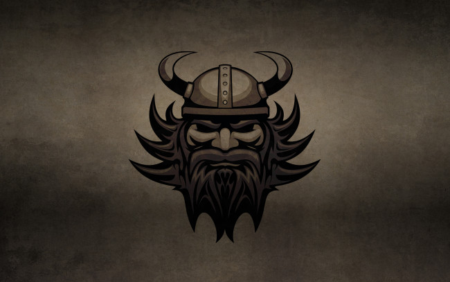 Обои картинки фото рисованные, минимализм, галл, борода, голова, рога, шлем, темный, фон, викинг, viking