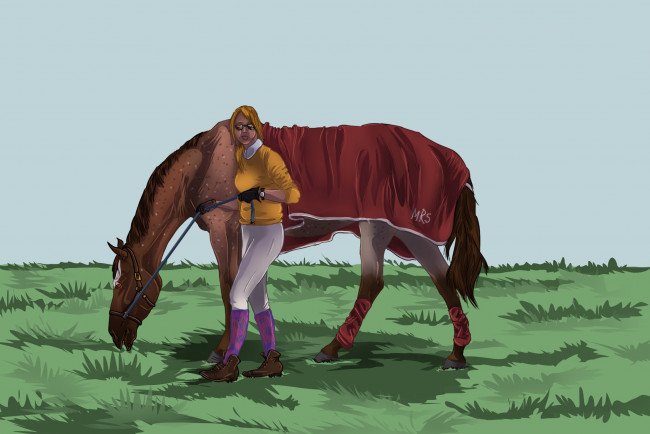 Обои картинки фото рисованные, животные,  лошади, наездник, лошадь
