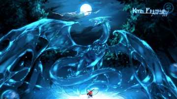 Картинка аниме pixiv+fantasia вода магия парень листья луна ночь деревья дракон арт pixiv fantasia hexahydrate