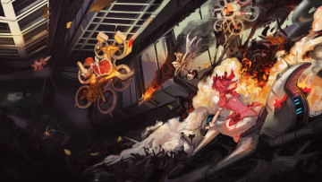 Картинка аниме оружие +техника +технологии девушки пыль фантастика транспорт doomfest арт