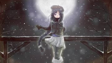 Картинка аниме vocaloid снежинки снег ночь коса зима луна ветки девушка арт deseikona alys