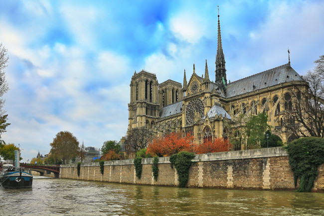 Обои картинки фото города, париж , франция, париж, небо, река, сена, собор, парижской, богоматери
