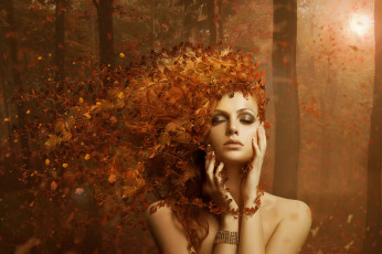 Картинка девушки -unsort+ креатив лес листья девушка осень