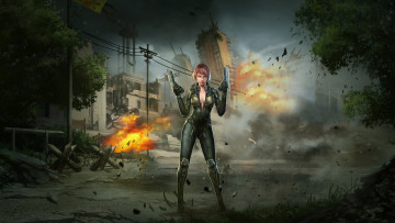 Картинка фэнтези девушки пистолеты солдат город арт взрыв девушка special forces война