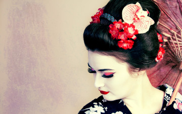 Картинка девушки -unsort+ лица +портреты девушка гейша макияж ресницы лицо прическа цветы