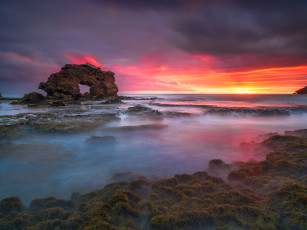 Картинка природа побережье закат скалы море