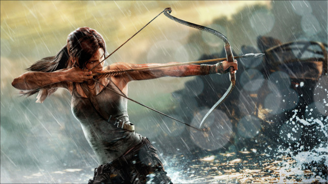 Обои картинки фото видео игры, tomb raider 2013, девушка, фон, лук, стрела