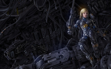 Картинка фэнтези роботы +киборги +механизмы блондинка киборг арт фантастика робот механизмы девушка оружие