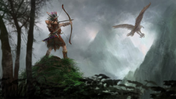 Картинка рисованное люди лук стрела орел фон мужчина