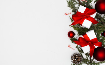 Картинка праздничные подарки+и+коробочки банты подарки шарики шишки ленты