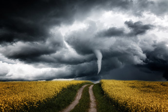 Картинка природа стихия торнадо смерч буря небо горизонт ветер ураган бедствие облака непогода дождь ливень чёрные