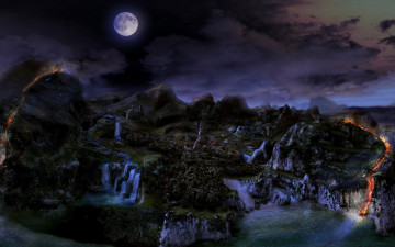 Картинка видео+игры gothic+ii ночь луна горы водопады