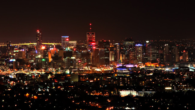 Обои картинки фото ночной, город, города, огни, ночного, ночь, неон, синий, красный, brisbane, australia