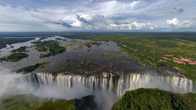 Обои картинки фото природа, водопады, брызги, радуга, африка, виктория, водопад