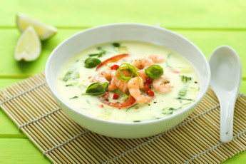 Картинка еда рыбные+блюда +с+морепродуктами креветка кокосовый суп