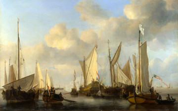 Картинка корабли рисованные облака море лодка парусник парус порт небо пейзаж