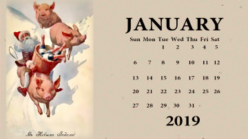 обоя календари, праздники,  салюты, поросенок, сани, свинья, корзина, бутылка