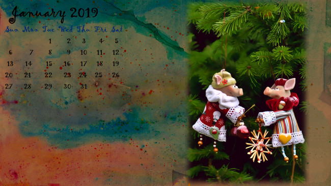 Обои картинки фото календари, праздники,  салюты, украшение, свинья, поросенок, елка