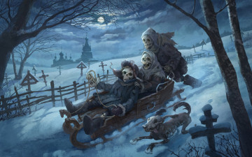Картинка фэнтези нежить снег зима скелеты