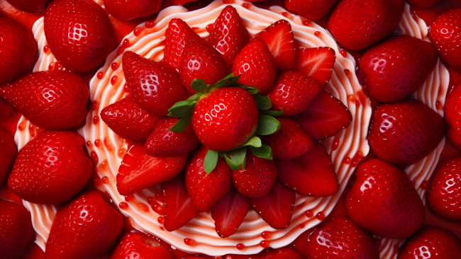 Обои картинки фото 3д, 3д графика, другое , other, ягоды, клубника, торт, десерт, нейросеть