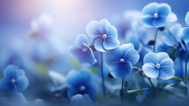 Обои картинки фото разное, компьютерный дизайн, свет, цветы, весна, голубые, анютины, глазки, клумба, синие, боке