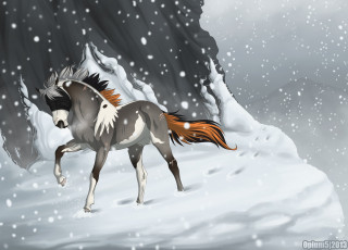 Картинка рисованные животные +сказочные +мифические снег горы