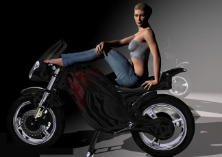 обоя мотоциклы, 3d, девушка, мотоцикл