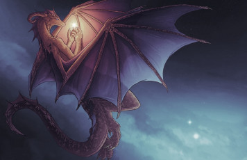 Картинка фэнтези драконы полет огонек небо дракон