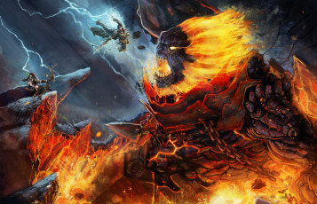 Картинка фэнтези демоны демон огонь сражение цепи воины