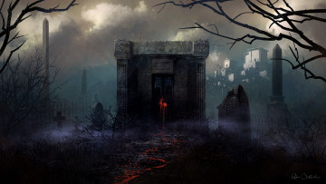 Картинка фэнтези иные+миры +иные+времена склеп кладбище ночь готика кровь могилы