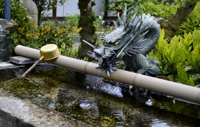 Обои картинки фото mandaraji park,  konan,  japan, города, - фонтаны, кусты, дракон, фонтан