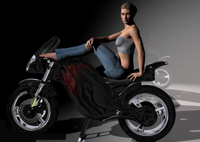 Обои картинки фото мотоциклы, 3d, девушка, мотоцикл