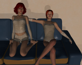 Картинка 3д+графика люди+ people девушки диван фон взгляд