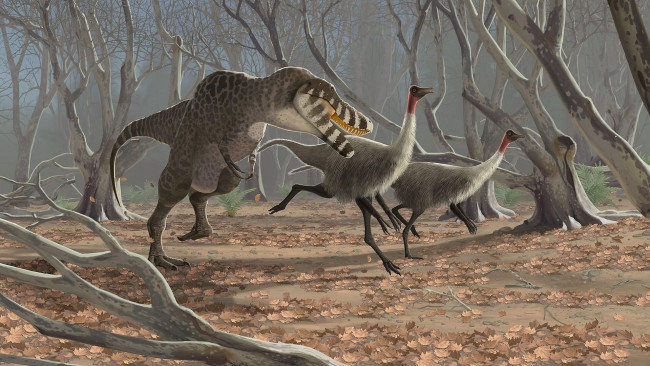 Обои картинки фото рисованное, животные,  доисторические, лес, динозавр