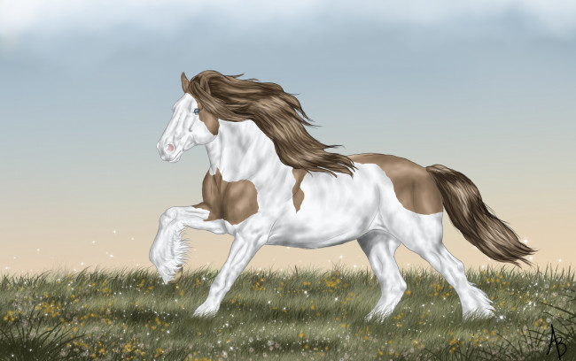 Обои картинки фото рисованное, животные,  лошади, лошадь, бег