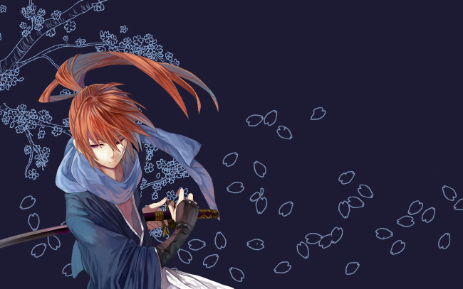 Обои картинки фото аниме, rurouni kenshin, kenshin, самурай, меч, мужчина, himura