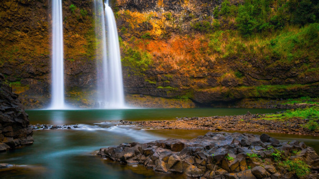 Обои картинки фото wailua falls, kauai island, hawaii, природа, водопады, wailua, falls, kauai, island