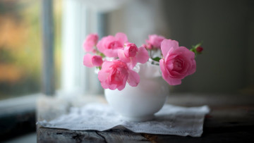 Картинка цветы розы букет розовые ваза