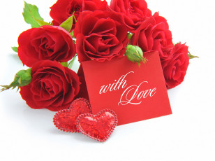 Картинка цветы розы открытка сердечки красные фон
