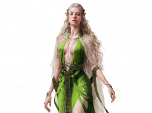 Картинка фэнтези эльфы взгляд эльфийка фэнтази арт фон украшения зеленое платье