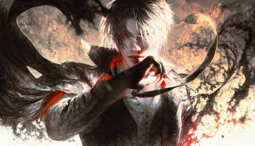Картинка фэнтези демоны demon anime art парень кровь мужчина рука