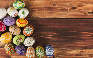 Картинка праздничные пасха decoration colorful wood easter яйца крашеные eggs spring happy
