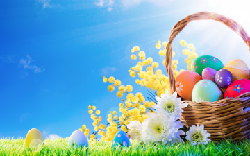 Картинка праздничные пасха весна корзина decoration easter трава солнце flowers яйца крашеные eggs spring happy цветы