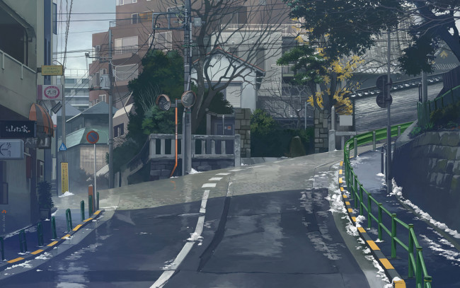 Обои картинки фото аниме, город,  улицы,  интерьер,  здания, дорога