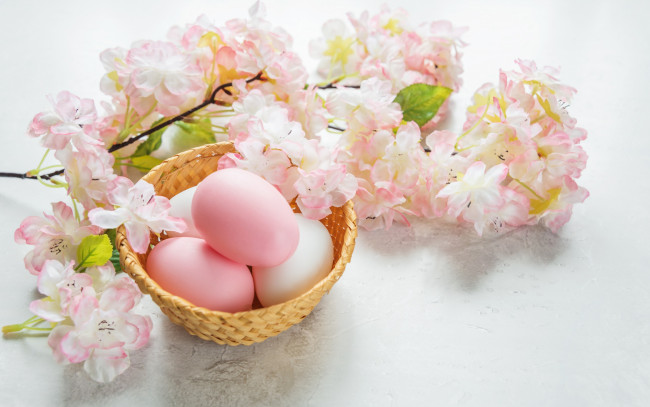 Обои картинки фото праздничные, пасха, happy, eggs, easter, spring, flowers, цветы