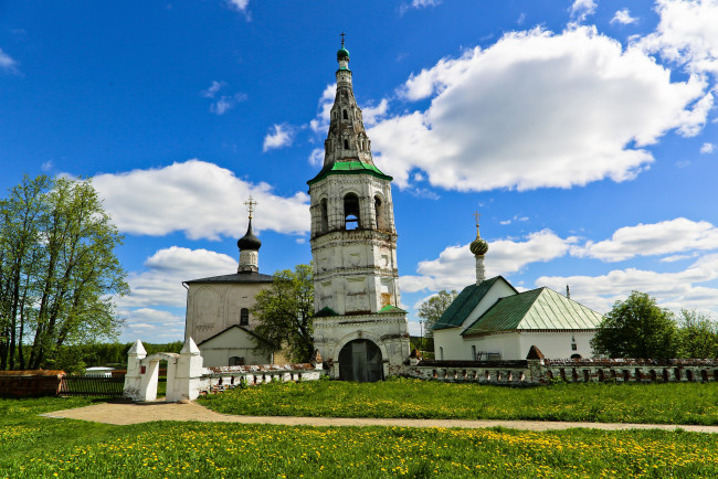 Обои картинки фото города, - православные церкви,  монастыри, церковь, бориса, и, глеба, суздаль, россия, храм, трава, ограда, колокольня